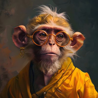 Porträt eines Affen mit goldener Brille und gelber Robe (KI-generiert)